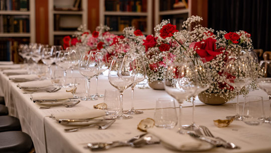 laid table at Bentley's Oyster Bar & Grill seafood restaurant in Mayfair, London