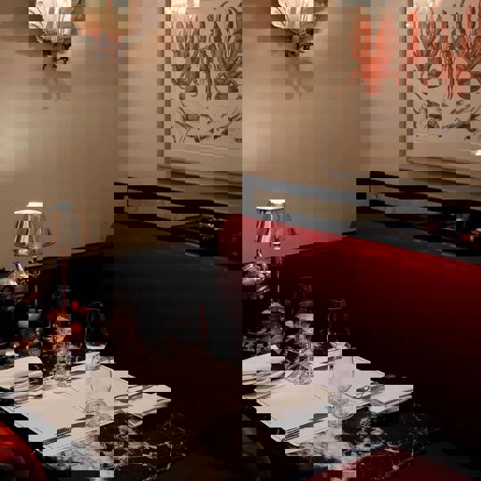 table laid at Bentley's Oyster Bar & Grill seafood restaurant in Mayfair, London