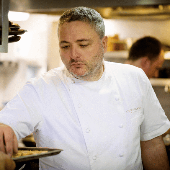Richard Corrigan in a kitchen
