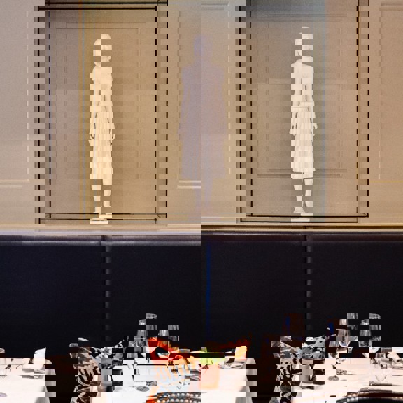 laid table at Bentley's Oyster Bar & Grill seafood restaurant in Mayfair, London