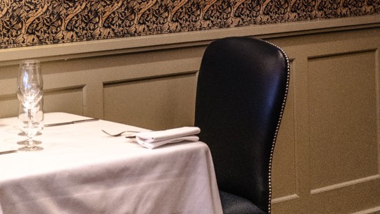 A table in the Grill Room at Bentley's seafood restaurant in Mayfair, London