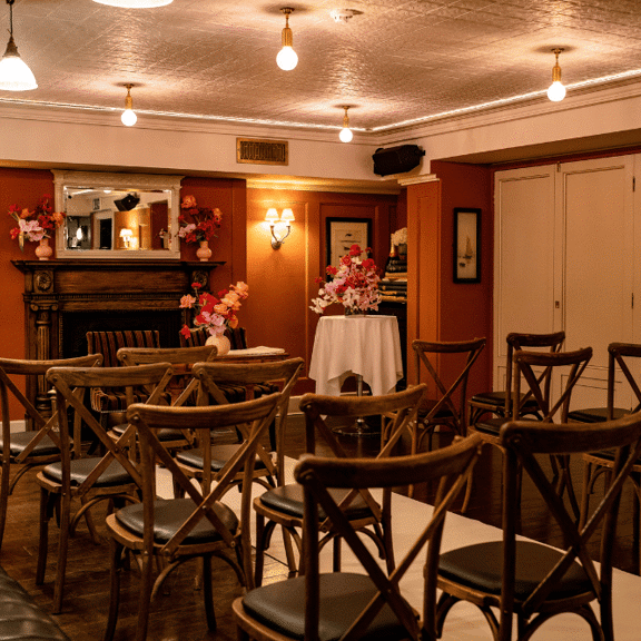 chairs at Bentley's Oyster Bar & Grill seafood restaurant in Mayfair, London
