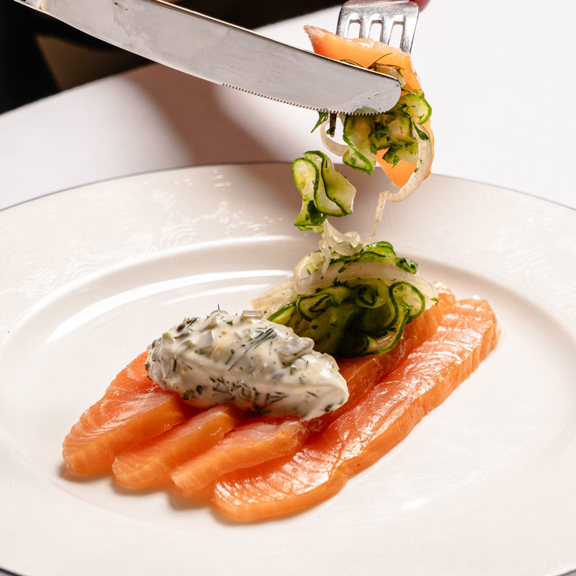 Smoked salmon at Bentley’s Oyster Bar, a top seafood restaurant in Mayfair.