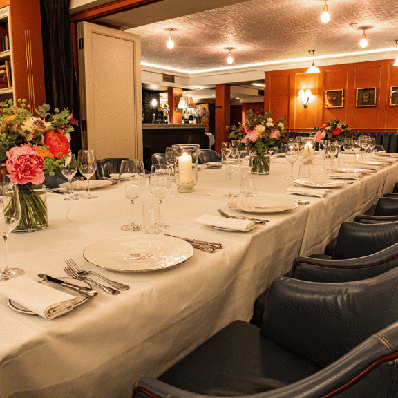 laid table at Bentley's Oyster Bar & Grill seafood restaurant in Mayfair, London